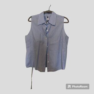 GAP Women's Blue Pin Stripe Button Up sleeveless shirt with tie back -L